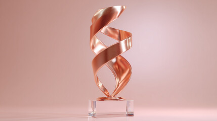 Award Sculpture Shines. Bronze trophy on crystal base glistens against soft pink. Ideal for marketing, design projects, websites, and editorials.