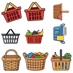 Various Baskets and Crates with Contents