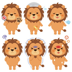 様々な状態のライオンのキャラクターイラストセット