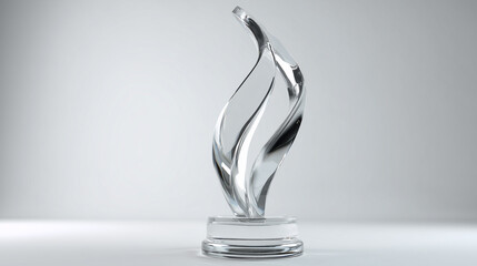 Sleek crystal trophy shines on white. Symbolizes achievement, success. Ideal for awards ceremonies, corporate promotions, web design, and marketing.