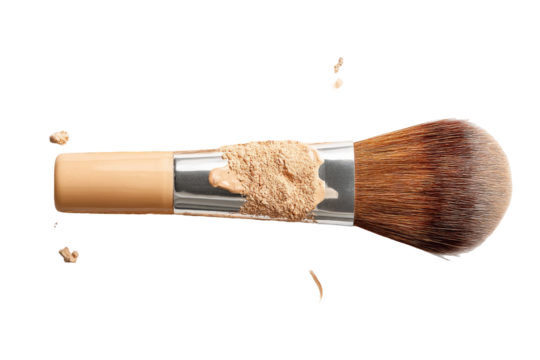 Makeup brush with beige foundation and powder