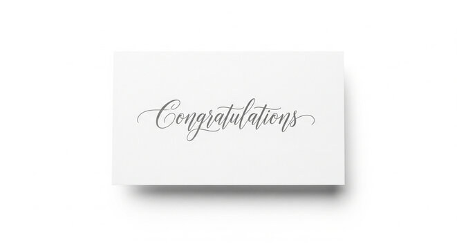 White greeting card with "Congratulations" script
