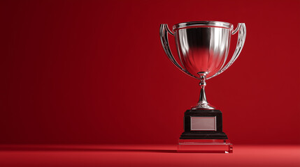 Trophy shines on red background. Concept for winning, success, achievement. Perfect for marketing, awards design, web use.