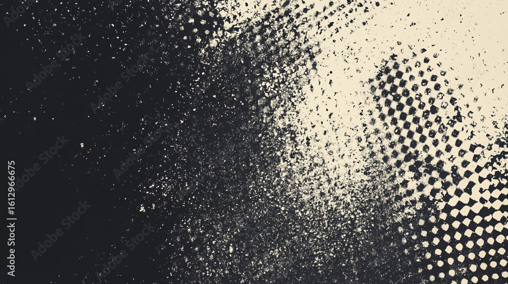 Poster abstract dark background with light beige splatter and checkered pattern