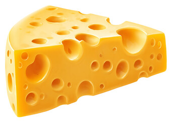 A tempting wedge of swiss cheese isolated on a transparent background