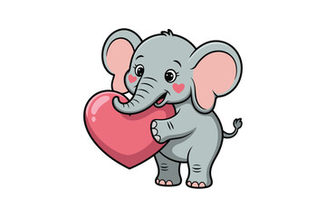 Naklejka premium Cute grey elephant holding a pink heart vector