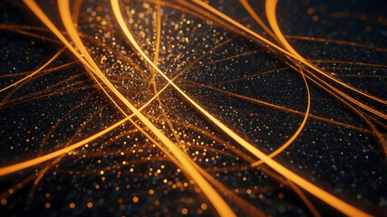 Abstract Golden Lines And Dots On Dark Background