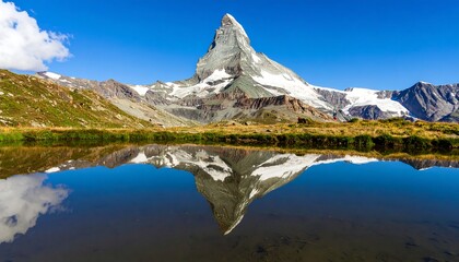 Obraz premium Majestic mountain reflecting in a serene lake