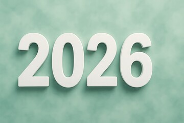 White 3D 2026 number on pastel green background for new year design