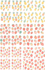 Set of cute pineapple and strawberry seamless patterns.