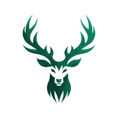 Green silhouette of a majestic stag with elaborate antlers set against a plain background
