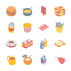 Have a look at this pack of fast food and beverages isometric icons