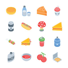 Get a glimpse of this pack of junk food and beverages isometric icons
