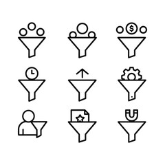 Customer conversion funnel icons. Outline symbols. Line design