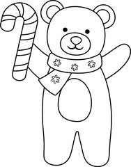 Christmas Teddy Bear Outline Vector Illustration.
Festive teddy bear holding a candy cane Children's coloring pages.
Cute Holiday Bear Clipart.
Transparent background. svg