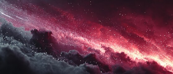 Dark cosmic abstract background with burgundy particle trails and brushed metal texture, minimalist negative space for luxury branding, corporate presentation, tech design
