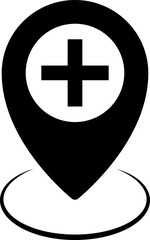 Medical location icon. healthcare map point. healthcare cross symbol. representing medical facility. pointer pinpoint emergency assistance
