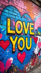 Obraz premium Colorful graffiti hearts and love message