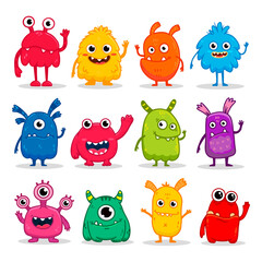 Big set of cartoon monsters. Cute monsters. Kids funny character design for posters, cards., magazins.