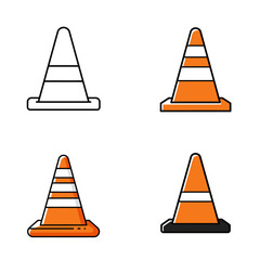 Traffic Cone Icons Set in Various Styles and Color Combinations