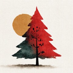 Colorful silhouette of trees against a setting sun creating a serene autumn ambiance in an artistic design