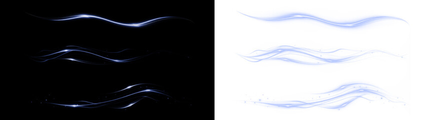 Overlay, glow, neon, blue, laser, light — curved neon streak in motion. Transparent PNG Overlay...