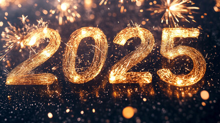 Sparkling 2025 New Year fireworks celebration