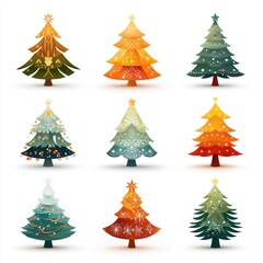 Elegant collection of colorful Christmas trees arranged in a festive display for holiday celebrations