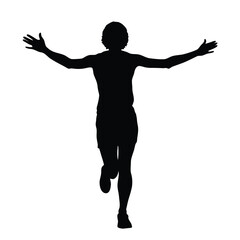Silhouette of a Person Dabbing with Arms Extended Wearing Casual Clothes and Sneakers Against a White Background, Isolated and Simplified