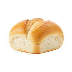 Freshly baked bread roll cut in half, showcasing its soft texture and golden crust