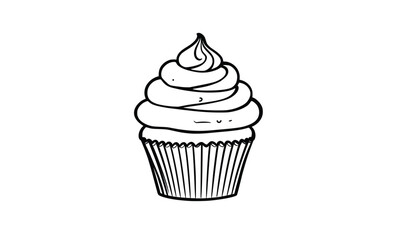 Cute Cupcake Line Drawing – Hand-Drawn Dessert Illustration for Bakeries, Menus, and Sweet-Themed Branding