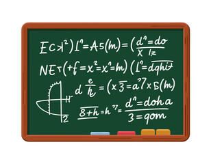 Obraz premium A green chalkboard displays complex mathematical equations and a geometric diagram, showcasing advanced algebraic and geometric concepts.