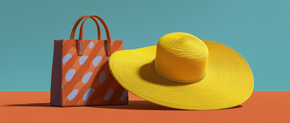 Sun Hat and Beach Bag Flat Lay