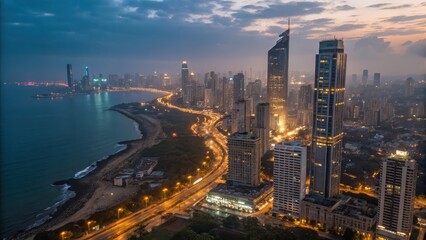 Aerial View of Mumbai Downtown at Night