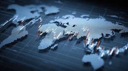 A world map with a financial graph overlay, depicting global economic trends.