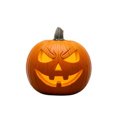 3D Render of a Spooky Jack O'Lantern with Glowing Eyes and a Smiling Mouth, Perfect for Halloween Celebrations and Autumn Festivities, Isolated on a Plain Background