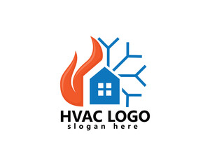 hvac , ac logo , fire and snow next to a house in the middle suitable for an air conditioning logo