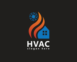 Creative HVAC, AC logo, abstract fire with snowflakes above and a house below, suitable for air conditioning logos