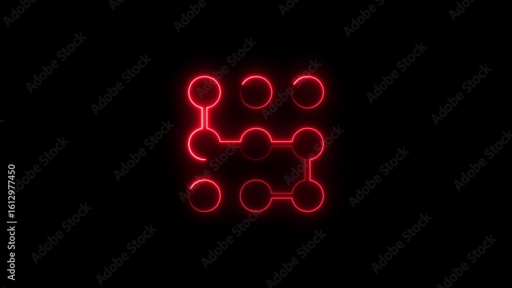 Aufkleber glowing red neon network connection icon on black background abstract animation