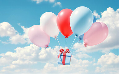Balloons Carrying Gift Box in the Sky