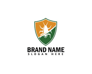 pest control logo, insect shadow inside shield, home care logo design template