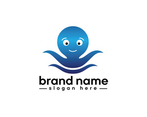 octopus logo, cute octopus cartoon logo design template