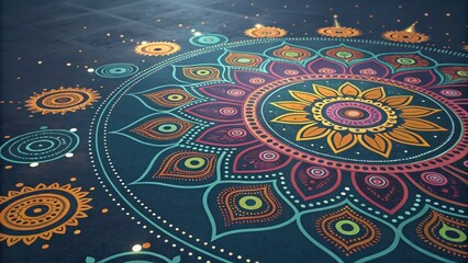 Traditional PulI Kolam Design with Vibrant Motion Graphics Elements