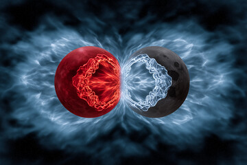 Abstract Collision of Red and Black Planet in Space with Energy Transfer