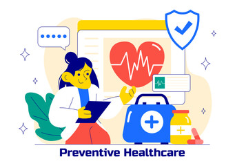 Prevention Healthcare Vector Illustration to Wellness, Keep People Healthy, and Reduce the Risk of Disease in a Flat Style Cartoon Background
