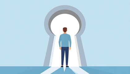 Obraz premium Man facing a keyhole-shaped opening