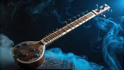 Traditional Indian Musical Instrument with Intricate Design in Smoke
