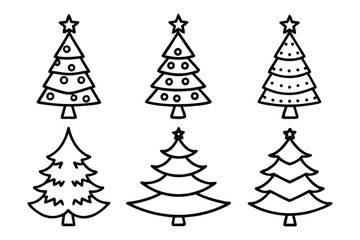 Obraz premium Set of christmas trees line art vector illustration, Pine tree outline vector bundle