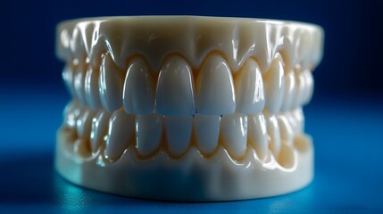 Detailed Dental Model Showing Human Teeth Structure on Blue Background perfect for dental education, orthodontic clinic marketing, oral care campaigns, and medical textbook visuals