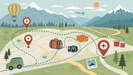 Planning Equipment Needed for the Trip with Travel Map Illustration